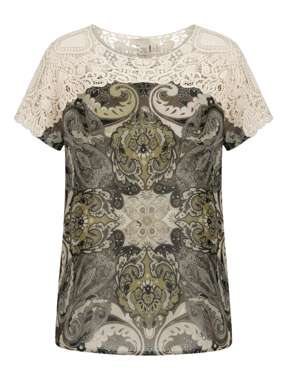 ONE WORLD Neutral Paisley Lace Cap-Sleeve Blouse - Picture 2 of 4